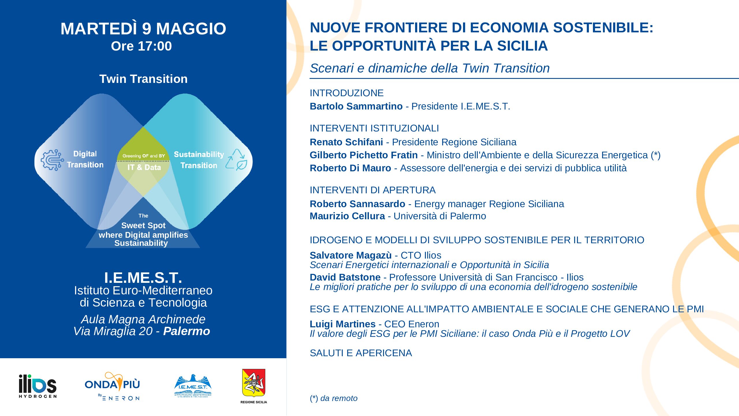WorkShop e Convegno 9 Maggio 2023 – ” Nuove frontiere di economia sostenibile: Le opportunità per la Sicilia”